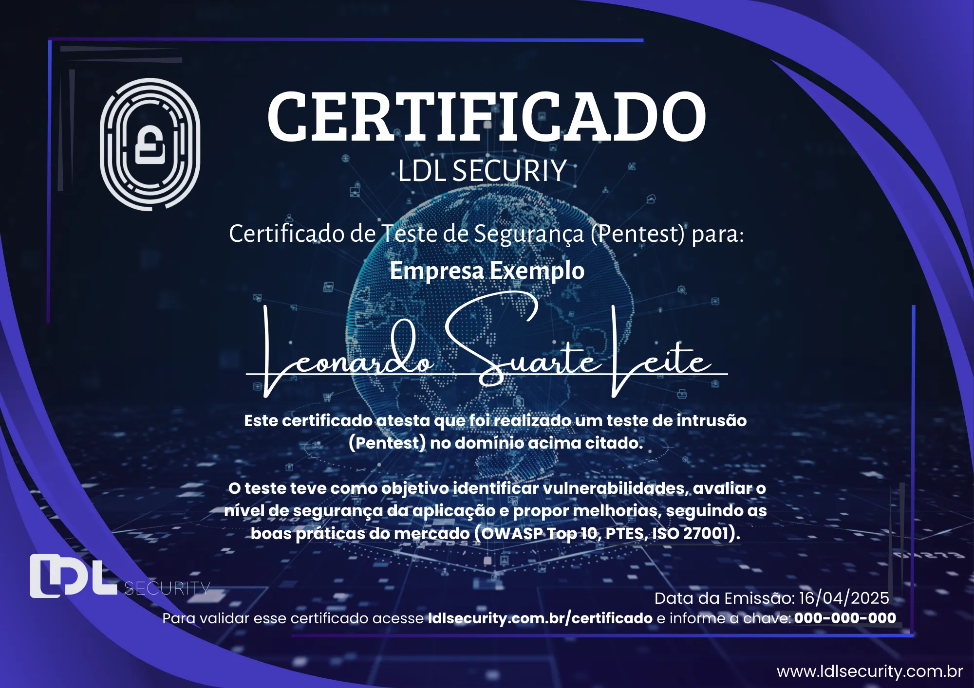 Exemplo de Certificado LDL Security